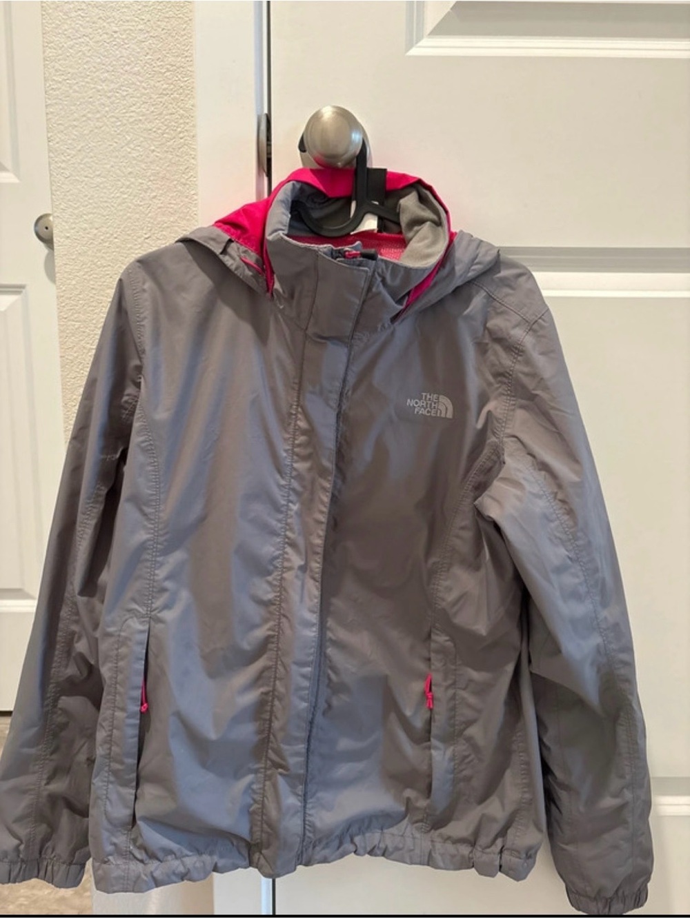 The North Face Women's Gray Jacket with Pink Trim Hood